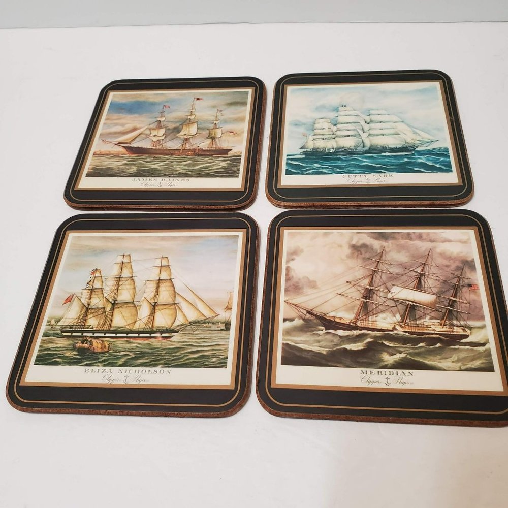 Pimpernel Coaster Set of 4, Clipper Ships, Cork Back, Yachts Nautical England - Picture 2 of 8